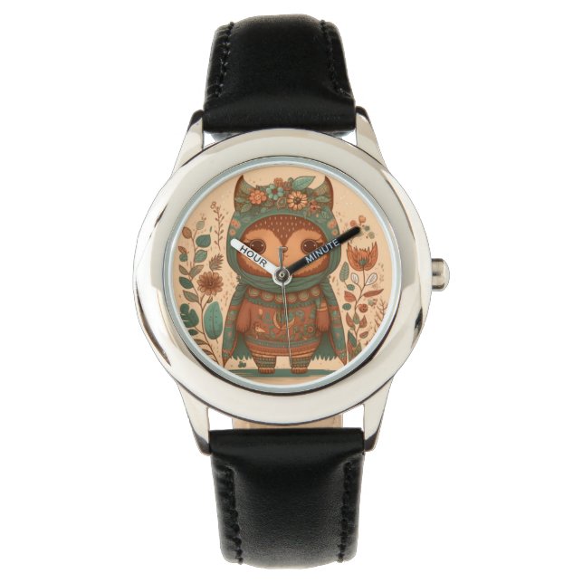 Cute boho floral owl   watch (Front)