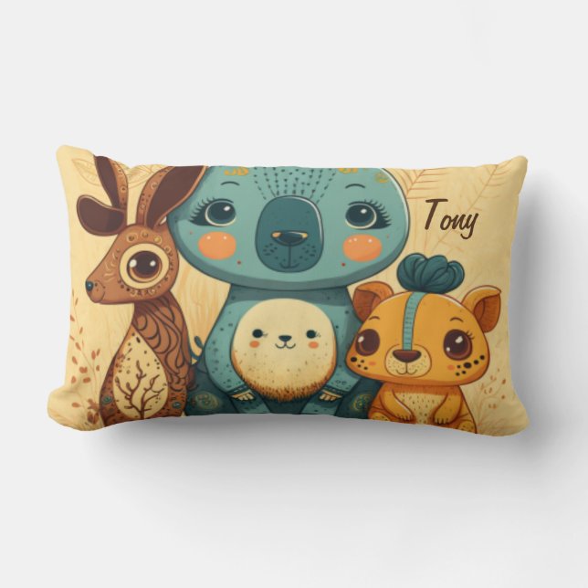 Cute boho floral rabbit lumbar cushion (Front)