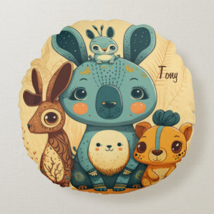 Cute boho floral rabbit round cushion