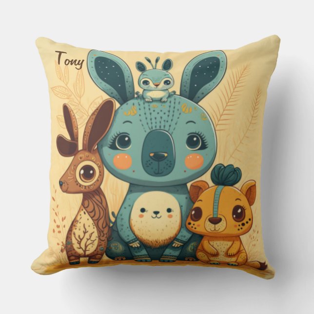 Cute boho floral rabbit throw pillow (Front)