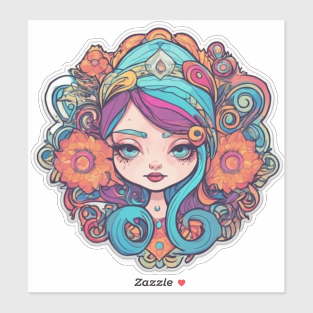 Cute Boho Flower Girl Custom-Cut Vinyl Sticker (Sheet)