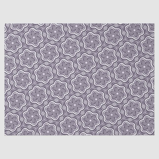 Cute Boho Flower Pattern Floral Pretty Purple Grey Tissue Paper (Front)