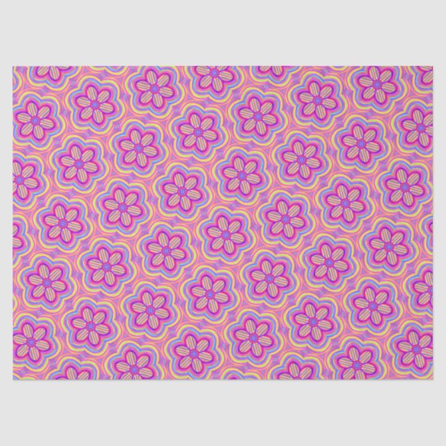 Cute Boho Flower Pattern Floral Pretty Purple Pink Tissue Paper (Front)