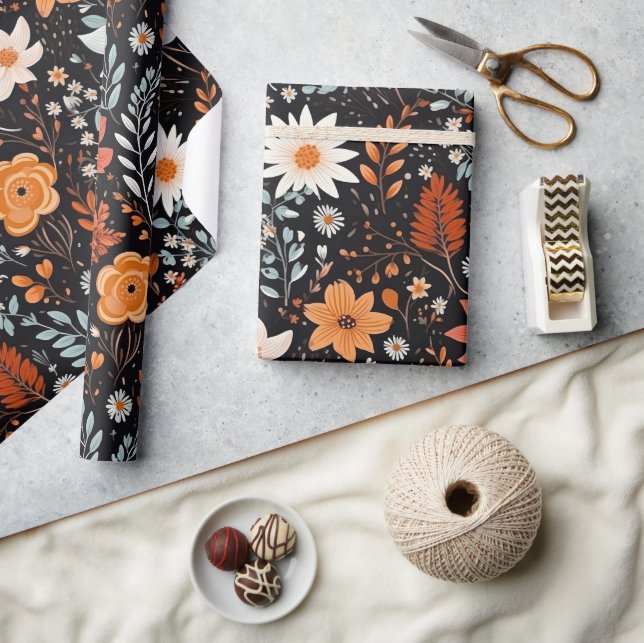 Cute Boho Flower Pattern, Whimsical Floral Boho  Wrapping Paper (Crafts)