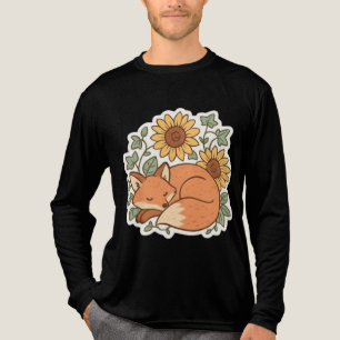 Cute Boho Fox Sunflowers Long Sleeve T-Shirt Tri-Blend Shirt