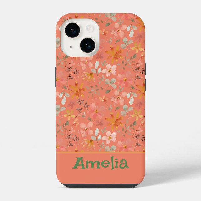 Cute  boho garden pink orange pattern name  iPhone case (Back)