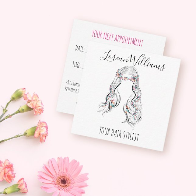 Cute Boho Hairstyle Wedding Hair Stylist Floral   Appointment Card (Creator Uploaded)