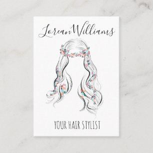 Cute Boho Hairstyle Wedding Hair Stylist Floral Business Card