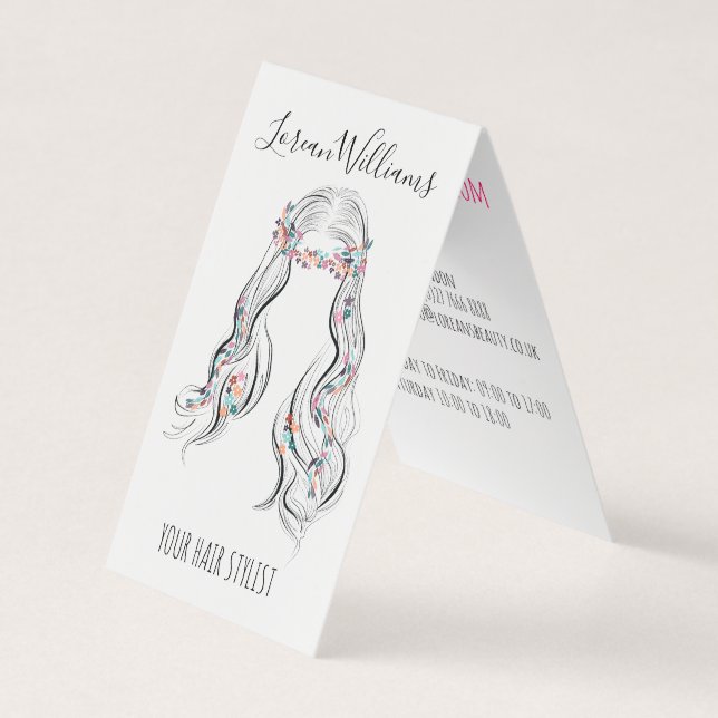 Cute Boho Hairstyle Wedding Hair Stylist Floral   Business Card (Front)