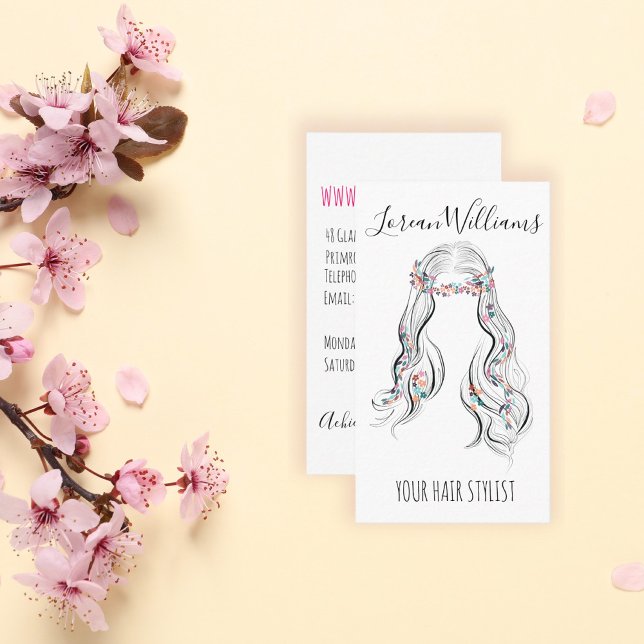Cute Boho Hairstyle Wedding Hair Stylist Floral   Business Card (Creator Uploaded)