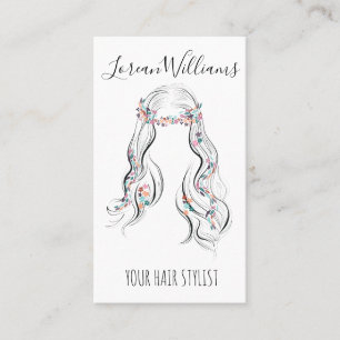 Cute Boho Hairstyle Wedding Hair Stylist Floral QR Business Card