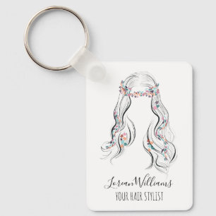 Cute Boho Hairstyle Wedding Hair Stylist Floral QR Key Ring
