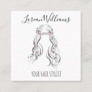 Cute Boho Hairstyle Wedding Hair Stylist Floral Square Business Card