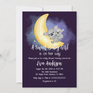 Cute Boho Koalas On The Moon Baby Shower  Invitation
