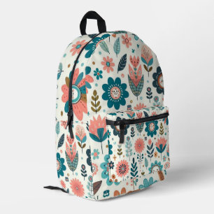 Cute Boho Leaves and Flowers Printed Backpack