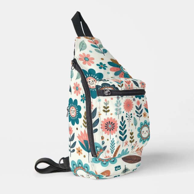 Cute Boho Leaves and Flowers  Sling Bag (Left Corner)