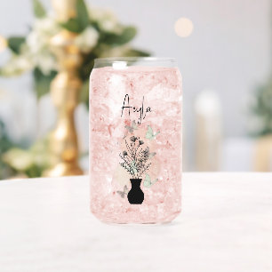 Cute Boho Line Art Flowers and Butterflies Can Glass