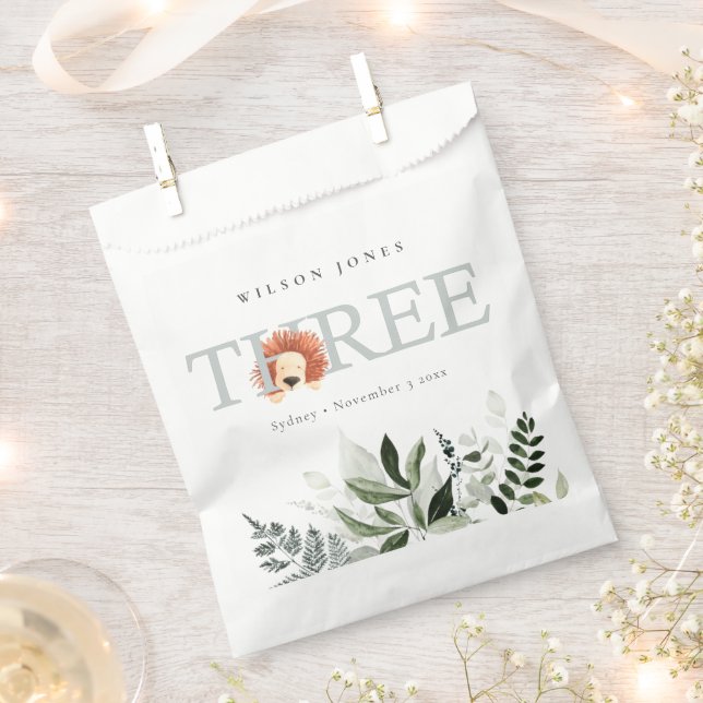 Cute Boho Lion Foliage 3rd Third Baby Shower Favour Bags (Clipped)