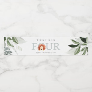 Cute Boho Lion Foliage 4th Fourth Birthday Party Water Bottle Label