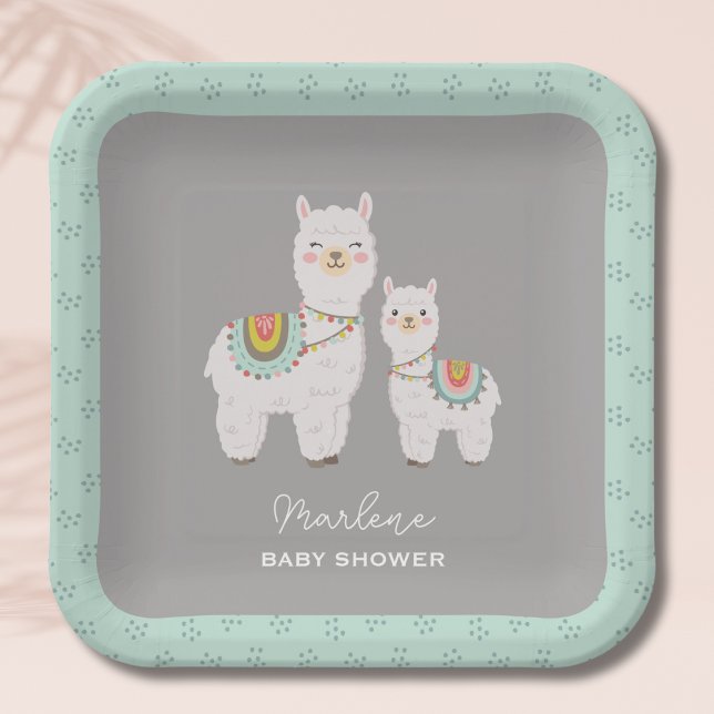 Cute boho llama baby shower paper plate (Creator Uploaded)