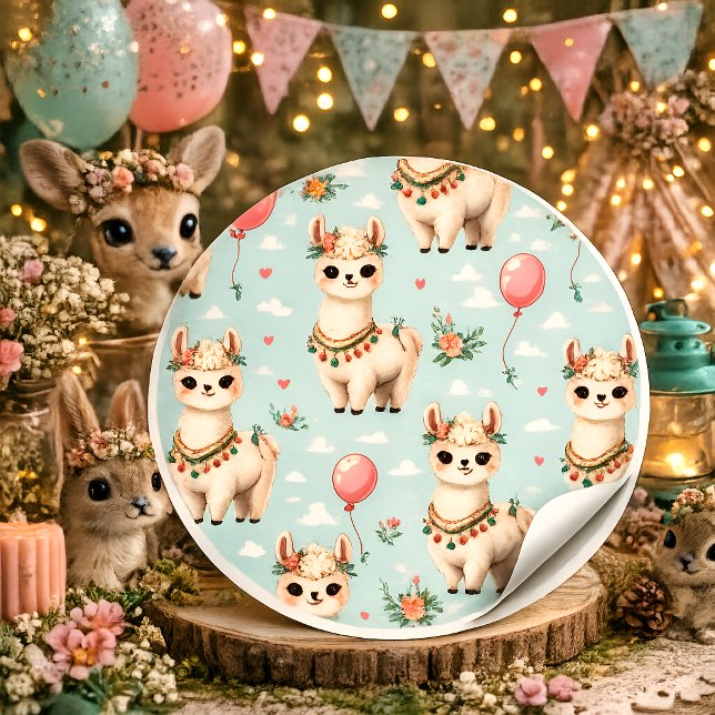 Cute Boho Llama Square Sticker (Creator Uploaded)
