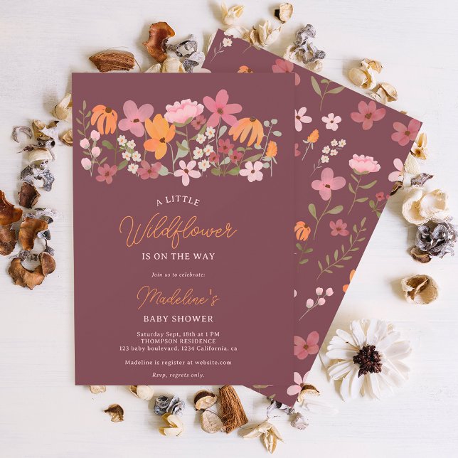 Cute boho meadow little wildflower baby shower invitation (Creator Uploaded)