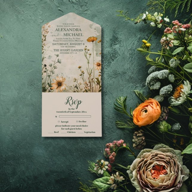 Cute boho meadow little wildflower wedding all in one invitation (Creator Uploaded)