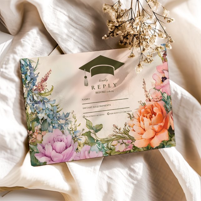 Cute Boho Meadow Orange Wildflower Graduation RSVP Card (Creator Uploaded)