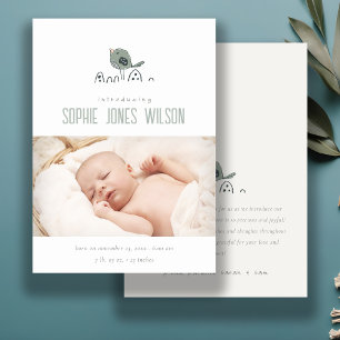Cute Boho Minimal Bird Photo Birth Announcement