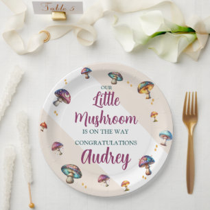 Cute boho mushrooms Baby Shower Paper Plate
