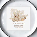 Cute Boho Neutral Teddy Bear. Kids Birthday Party  Napkin<br><div class="desc">Add a sweet touch to your child’s birthday party with these adorable boho teddy bear napkins. Featuring a soft watercolor plush bear illustration, dried leaves, and muted pastel tones, these napkins are perfect for a gender neutral, toddler or kids’ birthday celebration. The clean, minimalist design complements a soft and modern...</div>