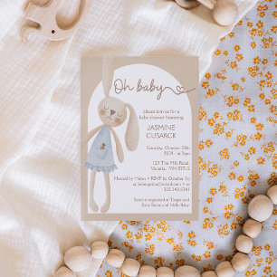 Cute Boho Oh Baby Bunny Baby Shower Invitation
