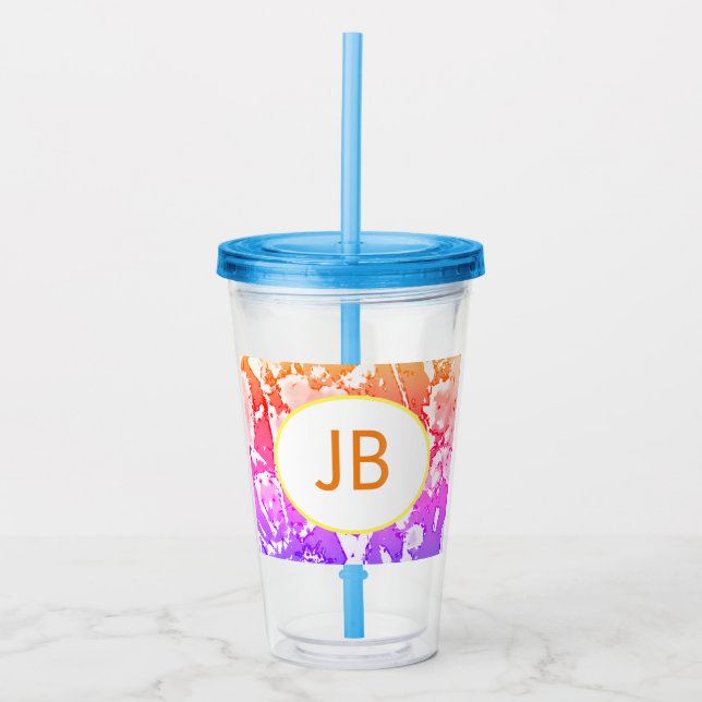 Cute Boho Ombre Monogram Acrylic Tumbler (Front)