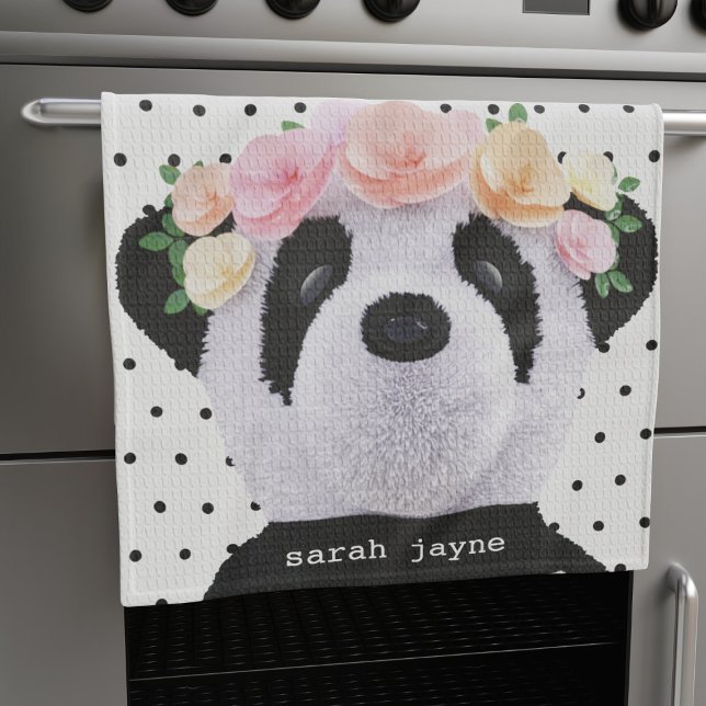 Cute Boho Panda Polka Dot Pattern Personalised Tea Towel (Creator Uploaded)