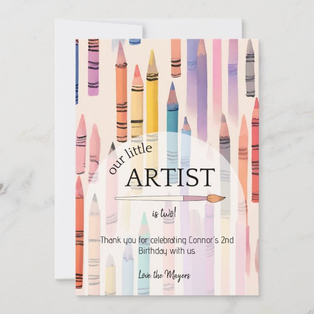 Cute Boho Pastel Crayon Birthday Thank You Card (Front)