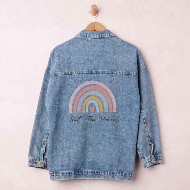 Cute Boho Pastel Rainbow Trust the Process Denim Jacket (Hangar)
