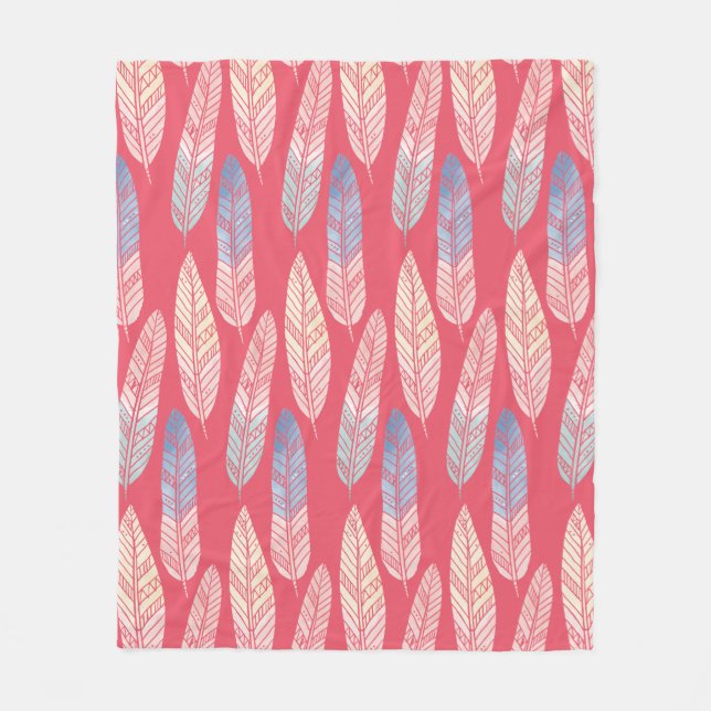 Cute boho pattern pastel coloured feathers artsy fleece blanket (Front)