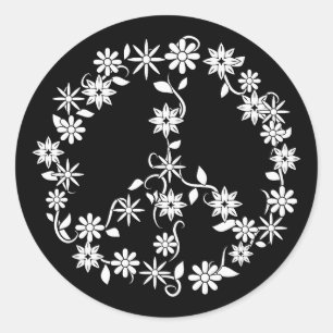 Cute Boho Pattern Peace Symbol Classic Round Sticker