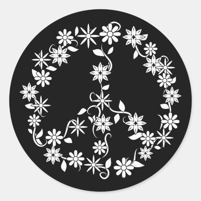Cute Boho Pattern Peace Symbol Classic Round Sticker (Front)