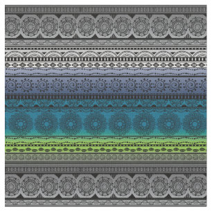 Cute Boho Print Fabric Blue Green Gradient