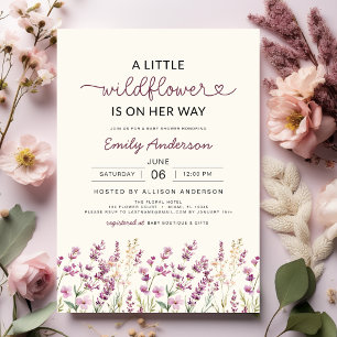 Cute Boho Purple A Little Wildflower Baby Shower Invitation
