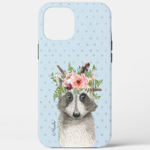 Cute Boho Racoon with Floral Crown and Name iPhone 12 Pro Max Case