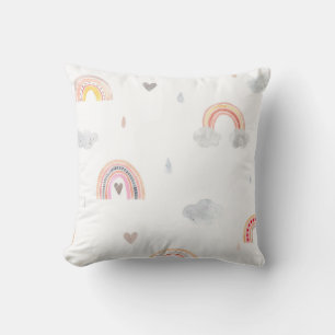 Cute Boho Rainbow and Clouds Cushion