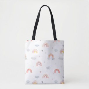 Cute Boho Rainbow and Clouds Tote Bag