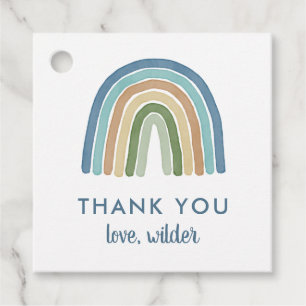 Cute Boho Rainbow Birthday Name Thank You Blue Favour Tags