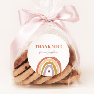 Cute Boho Rainbow Blush Peach Birthday Classic Round Sticker
