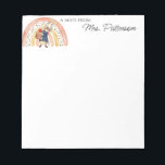 Cute Boho Rainbow Bunny Custom Teacher Apreciation Notepad<br><div class="desc">Personalised name notepad for a teacher appreciation gift with cute watercolor painted boho rainbow and a bunny carrying books.</div>