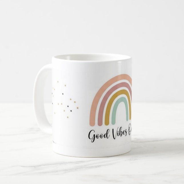 Cute Boho Rainbow Coffee Mug - Aesthetic cup (Front Left)