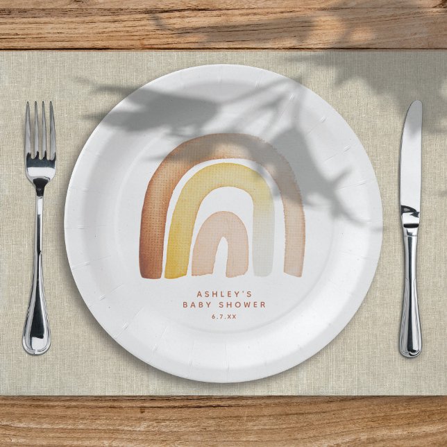 Cute Boho Rainbow Gender Neutral Baby Shower Paper Plate (Creator Uploaded)