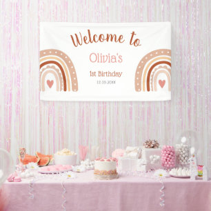 Cute Boho Rainbow Girl's 1st Birthday Welcome Banner